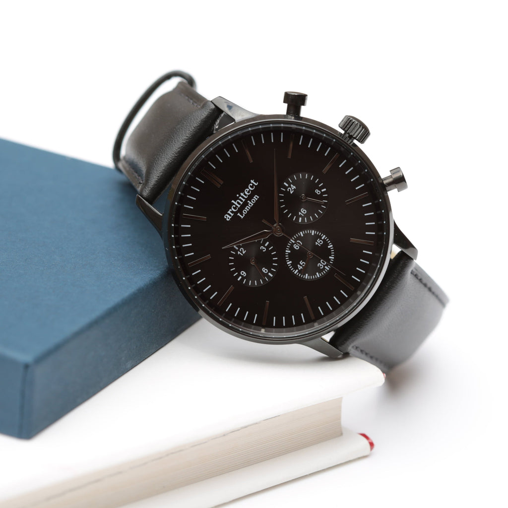 Men's Architect Motivator In Black With Black Strap - Modern Font