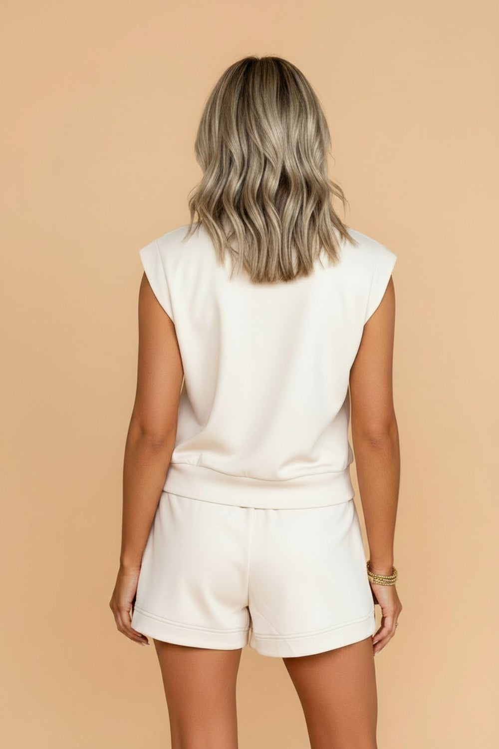 Solid Quarter Zip Sleeveless Top & Shorts Set