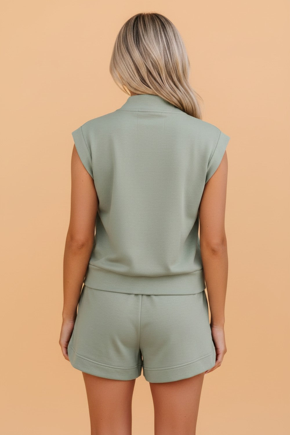 Solid Quarter Zip Sleeveless Top & Shorts Set