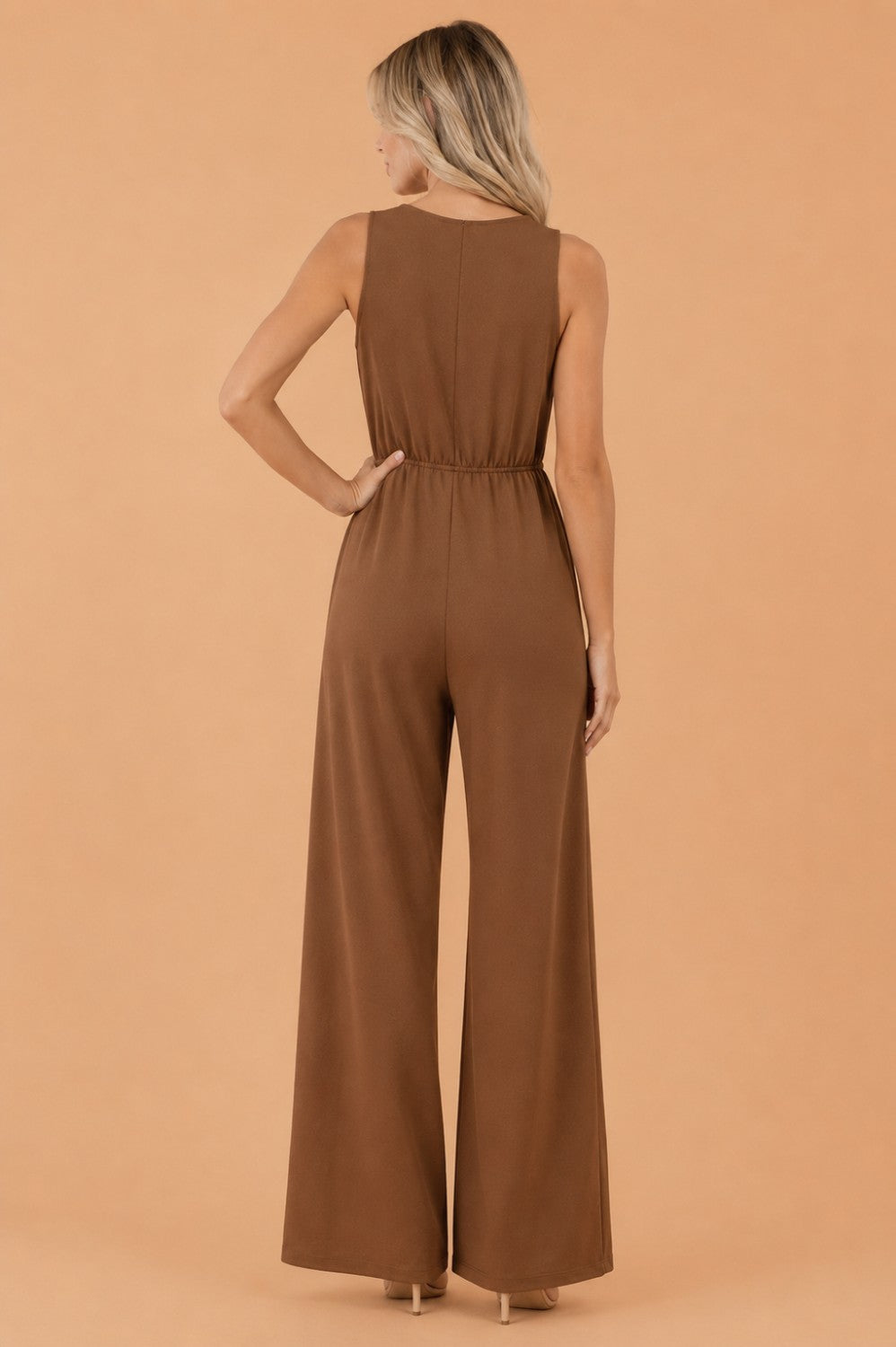 Solid Buckle Sash Sleeveless Loose Jumpsuit