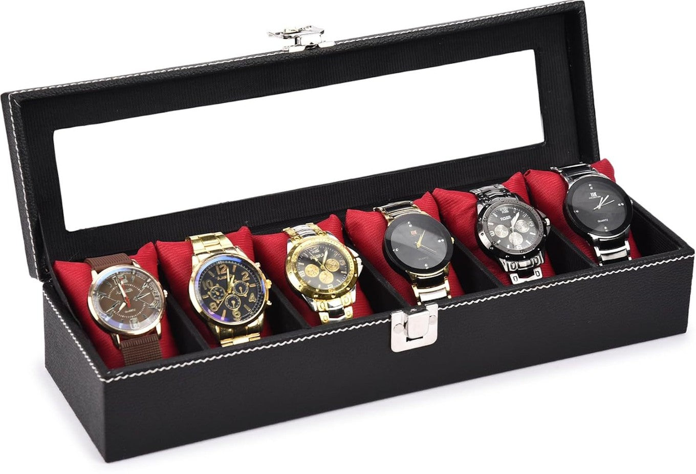 Watch organizer holder Case for 6 Watches (Black & Red)